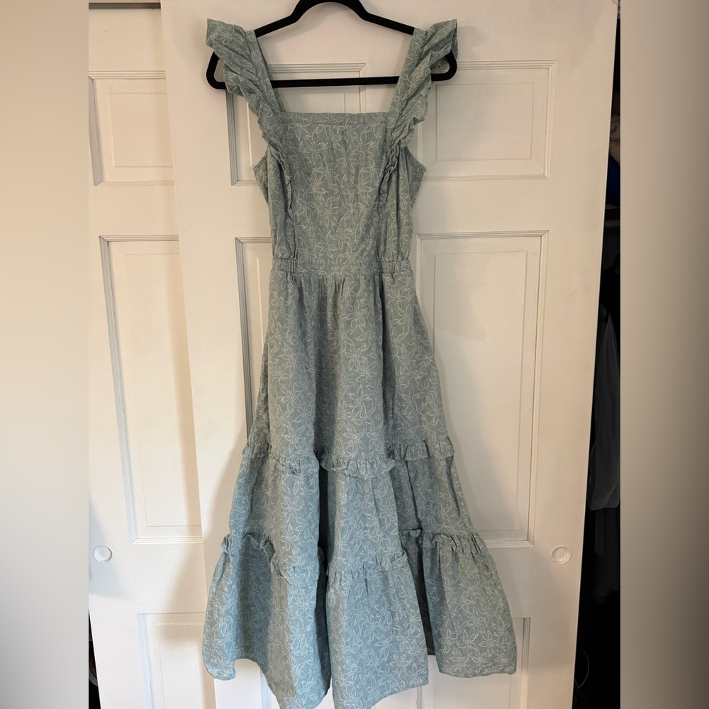 Light Blue Floral Ruffle Tiered Midi Dress